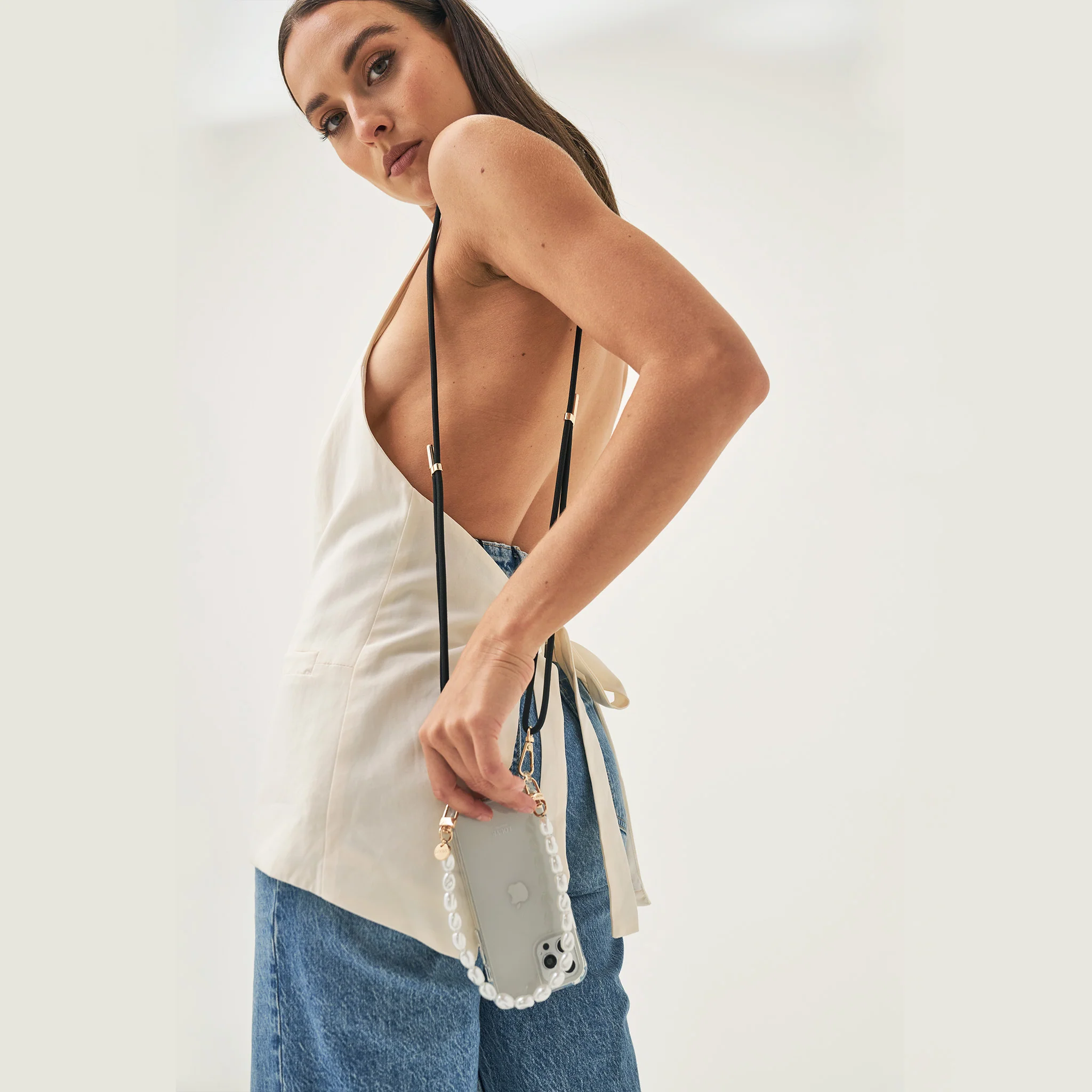 Clear Phone Case + Pearl Wristlet + Black Crossbody Strap - Image 8