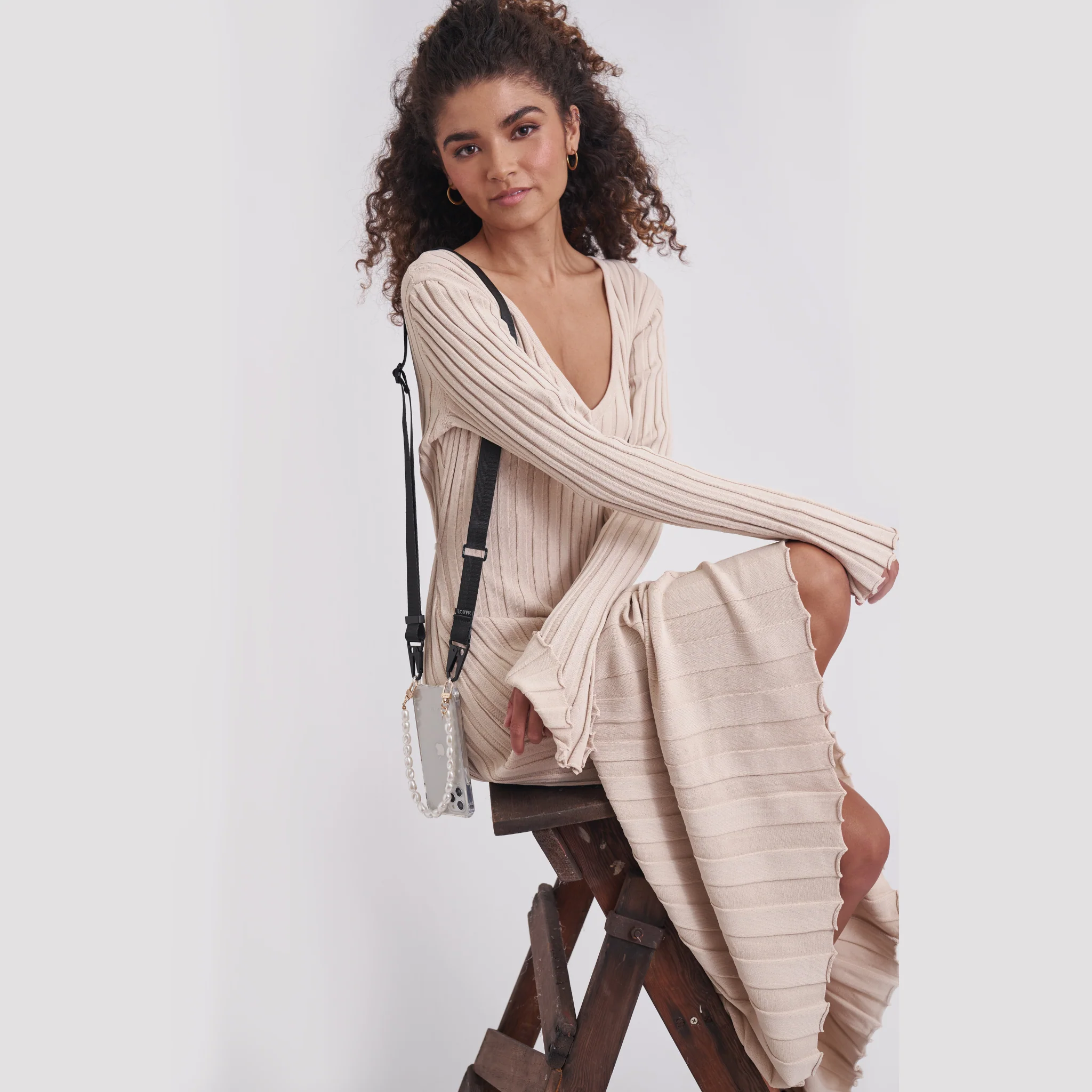 Clear Phone Case + Pearl Wristlet + Black Crossbody Lanyard - Image 3