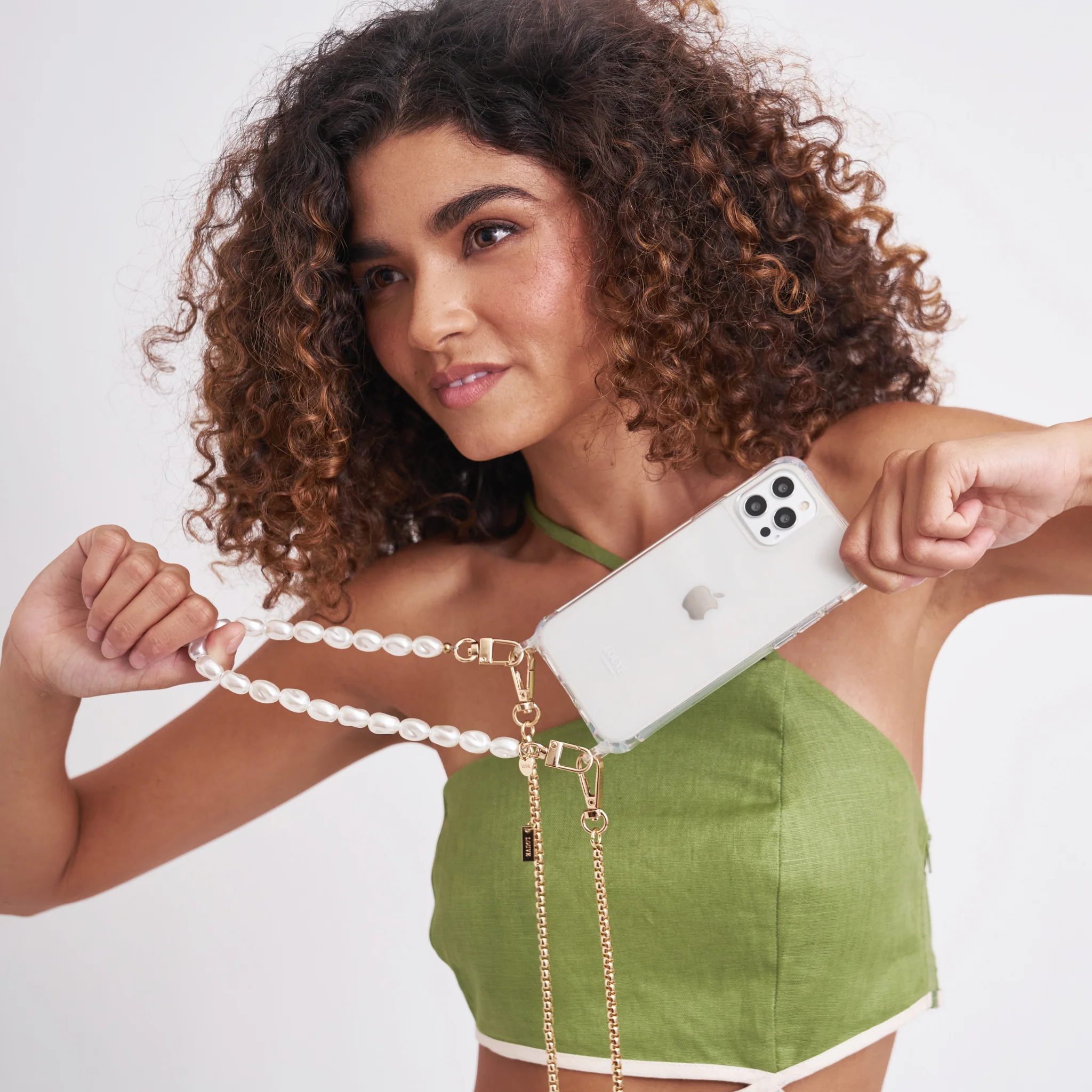 Clear Phone Case + Gaia Gold-Plated Chain + Pearl Wristlet - Image 3