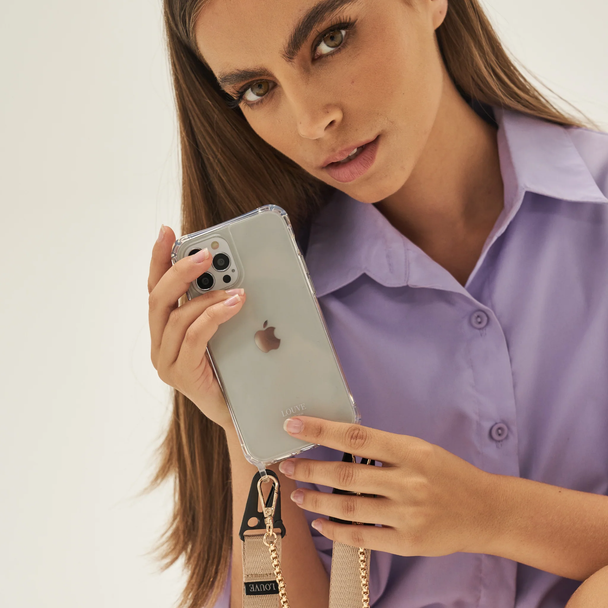 Clear Phone Case + Gold-Plated Wristlet + Nude Crossbody Lanyard - Image 12