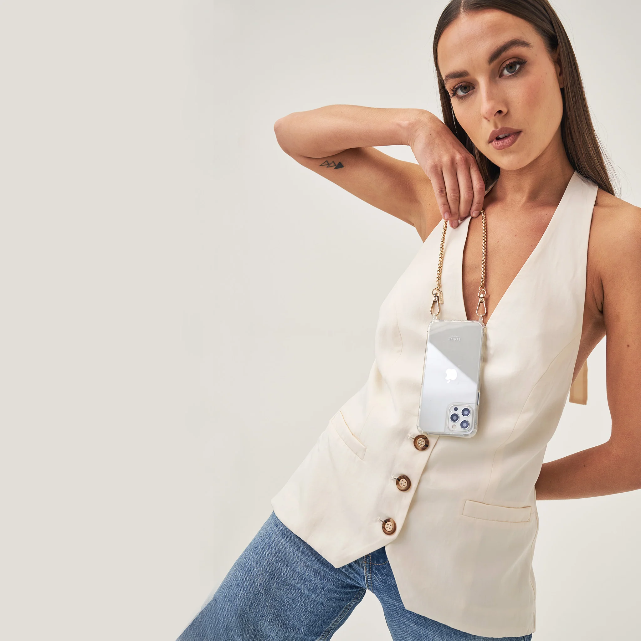 Clear Phone Case + Gold-Plated Wristlet + Nude Crossbody Lanyard - Image 14