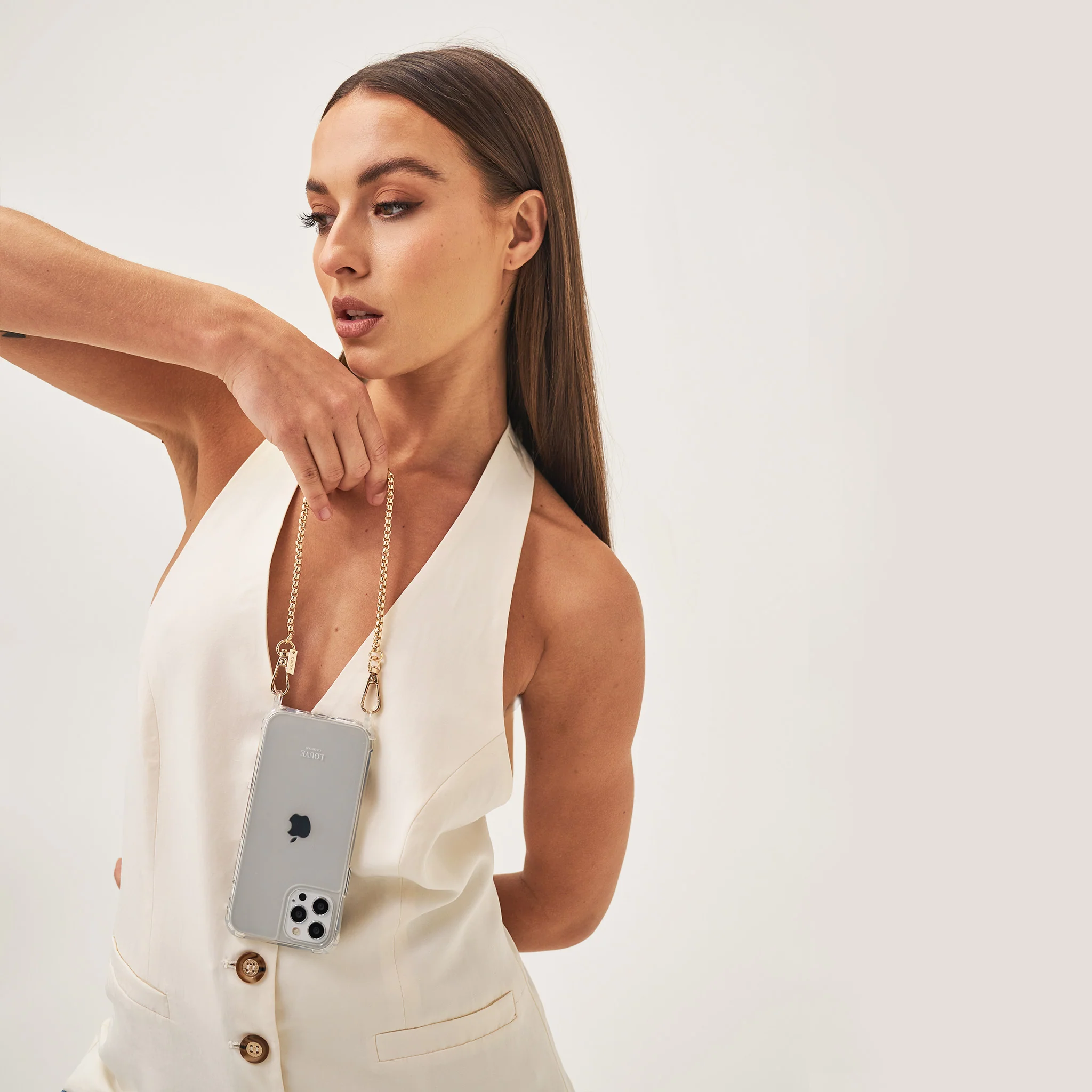 Clear Phone Case + Gold-Plated Wristlet + Nude Crossbody Lanyard - Image 5