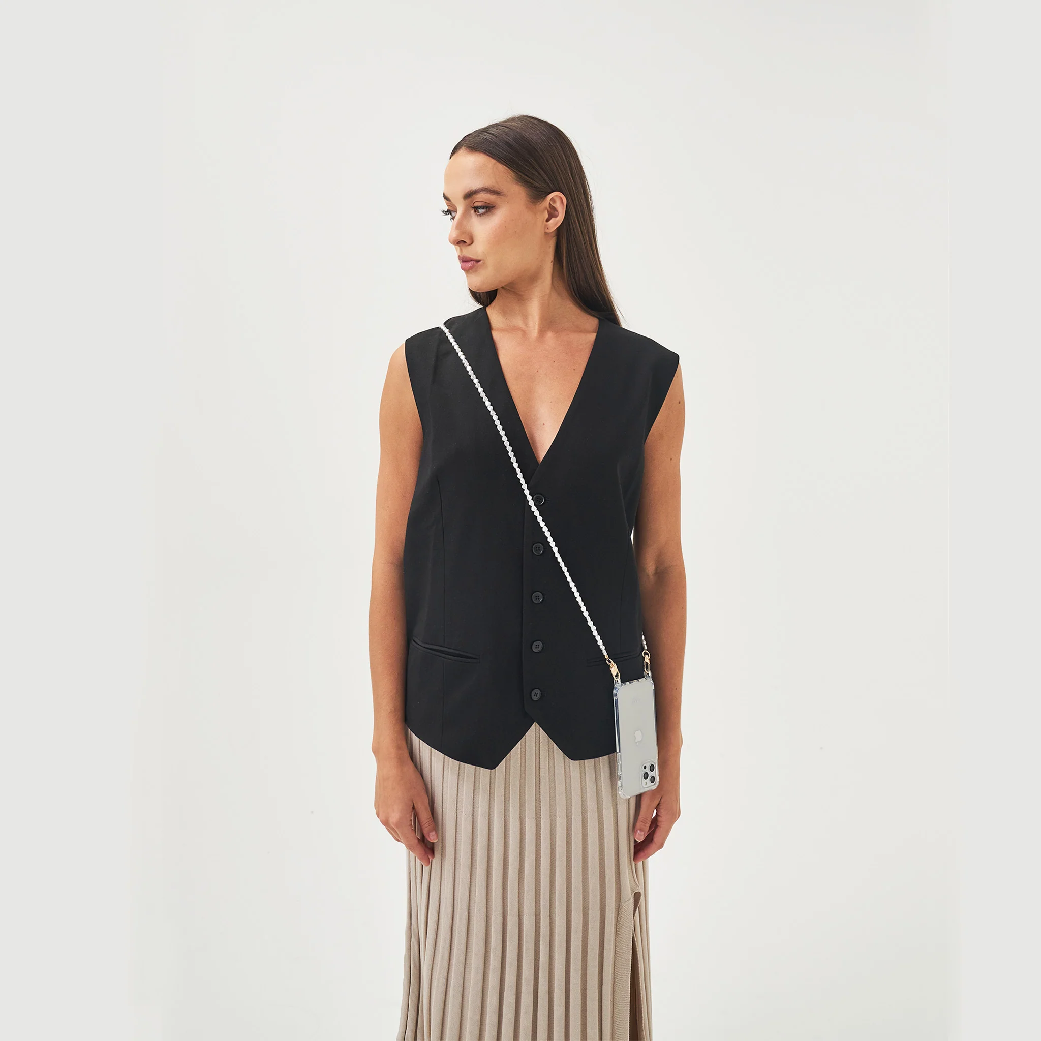 Clear Phone Case + Gaia Wristlet + Pearl Chain + Bisque Beige Strap - Image 5