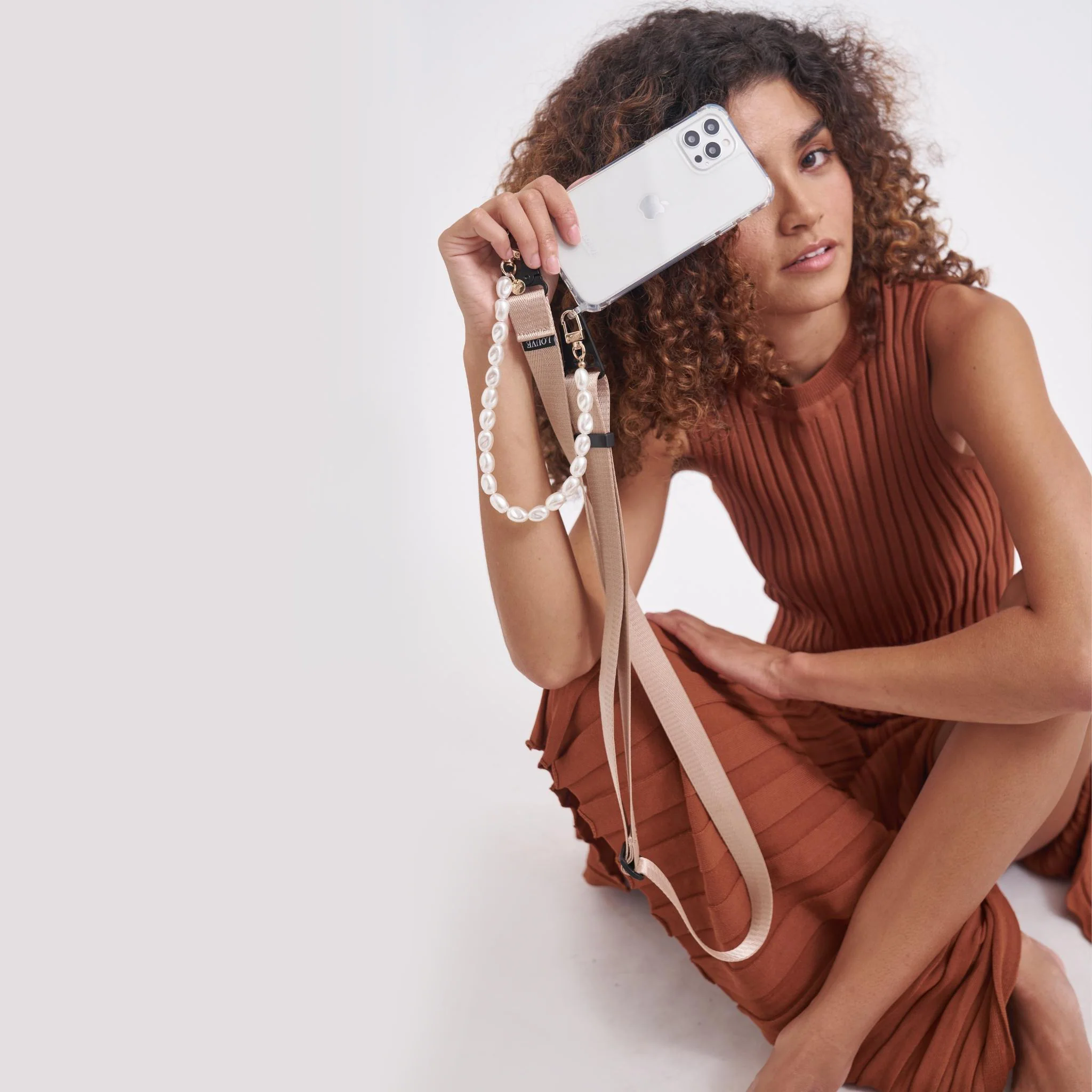 Clear Phone Case + Pearl Wristlet + Nude Crossbody Lanyard - Image 10