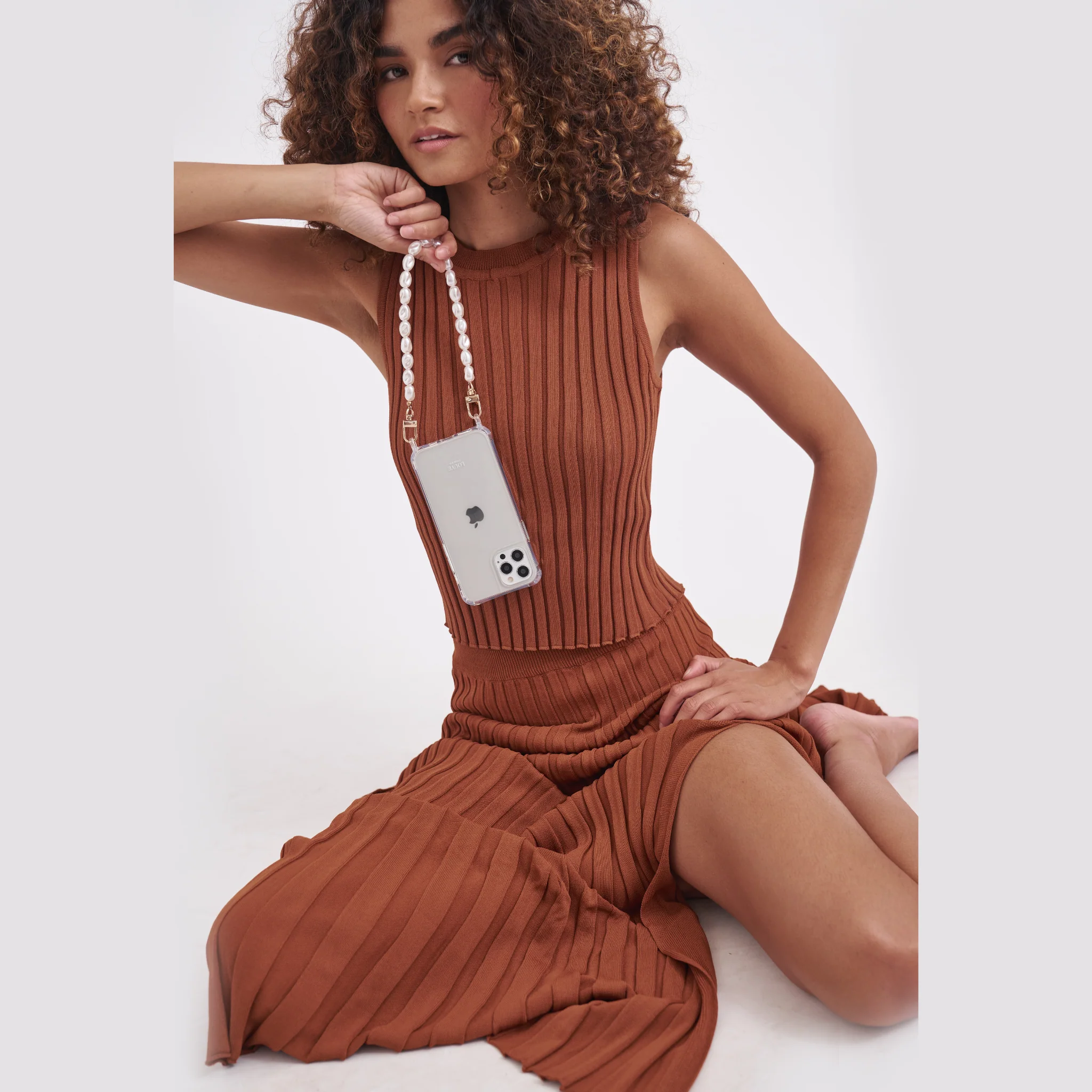 Clear Phone Case + Pearl Wristlet + Nude Crossbody Lanyard - Image 15