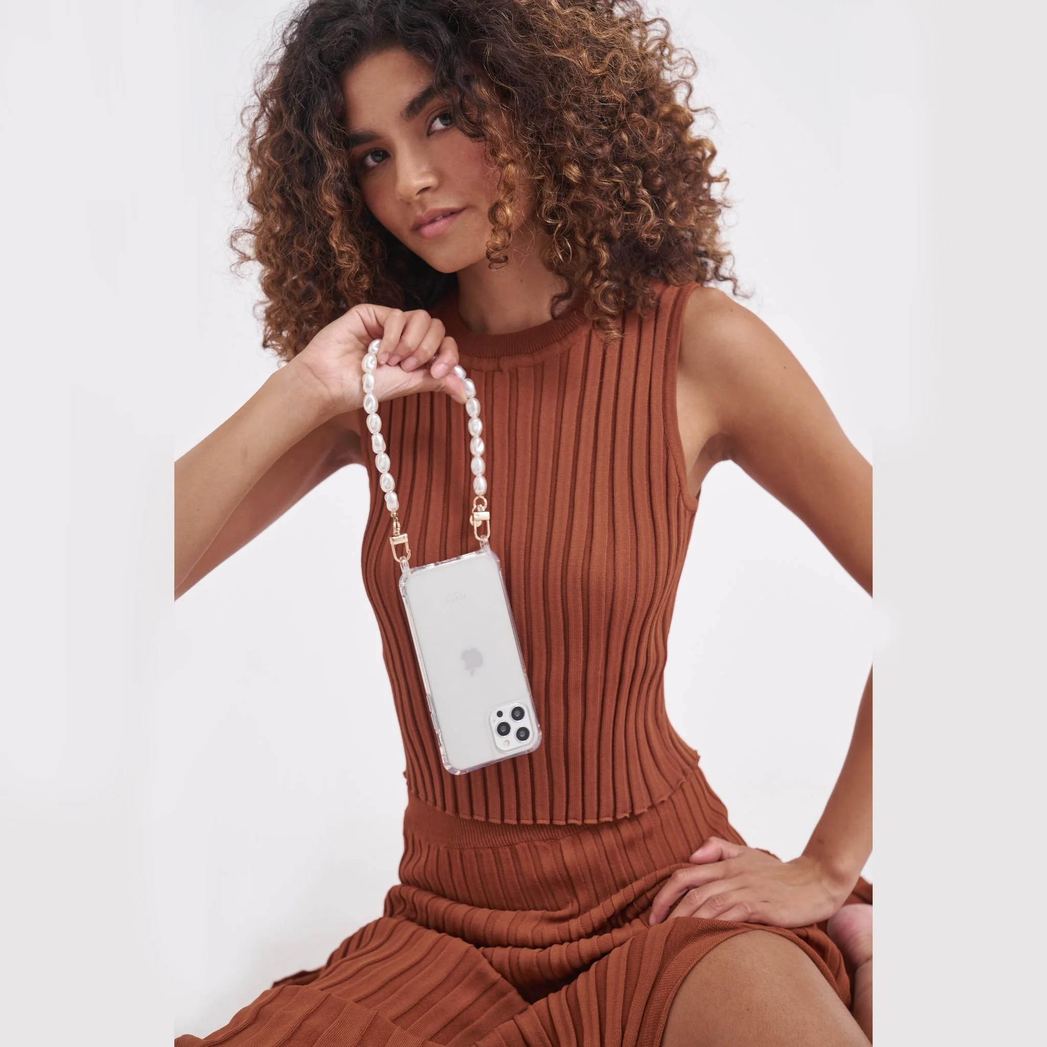 Clear Phone Case + Pearl Wristlet + Nude Crossbody Lanyard - Image 6