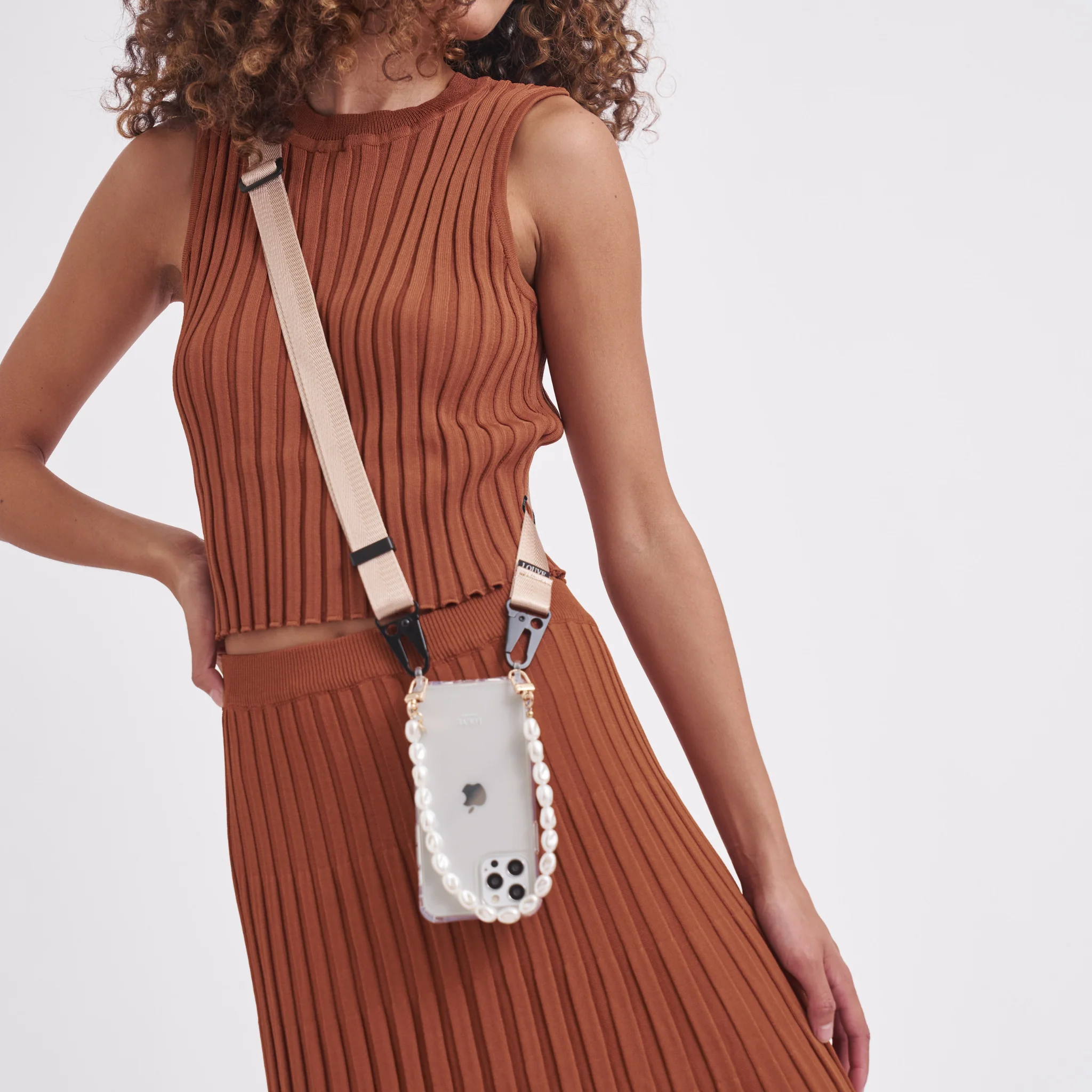 Clear Phone Case + Pearl Wristlet + Nude Crossbody Lanyard - Image 9