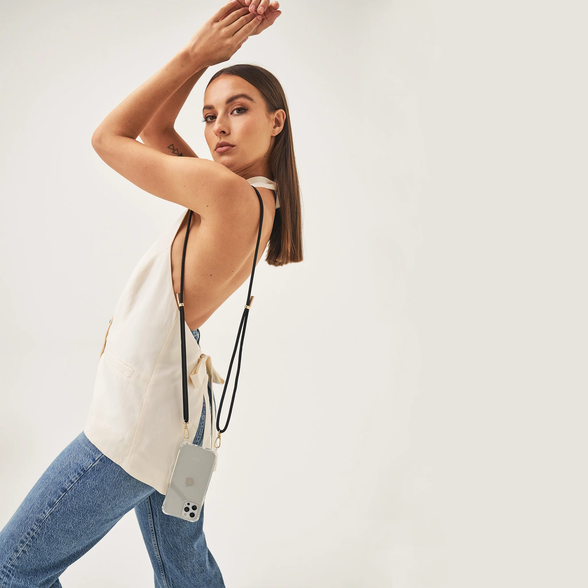 Clear Phone Case + Pearl Wristlet & Crossbody Chain + Black Strap - Image 6