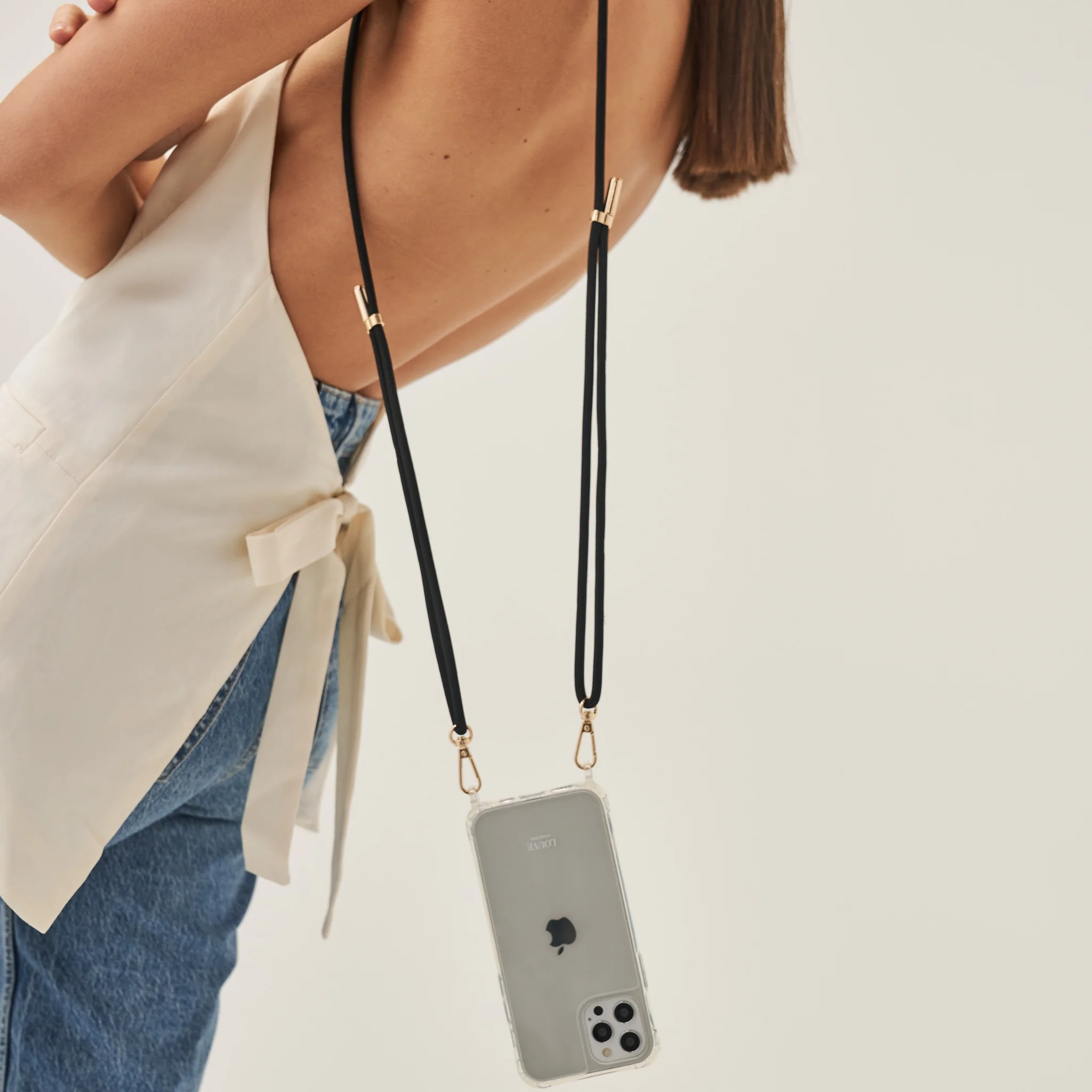 Clear Phone Case + Pearl Wristlet & Crossbody Chain + Black Strap - Image 7