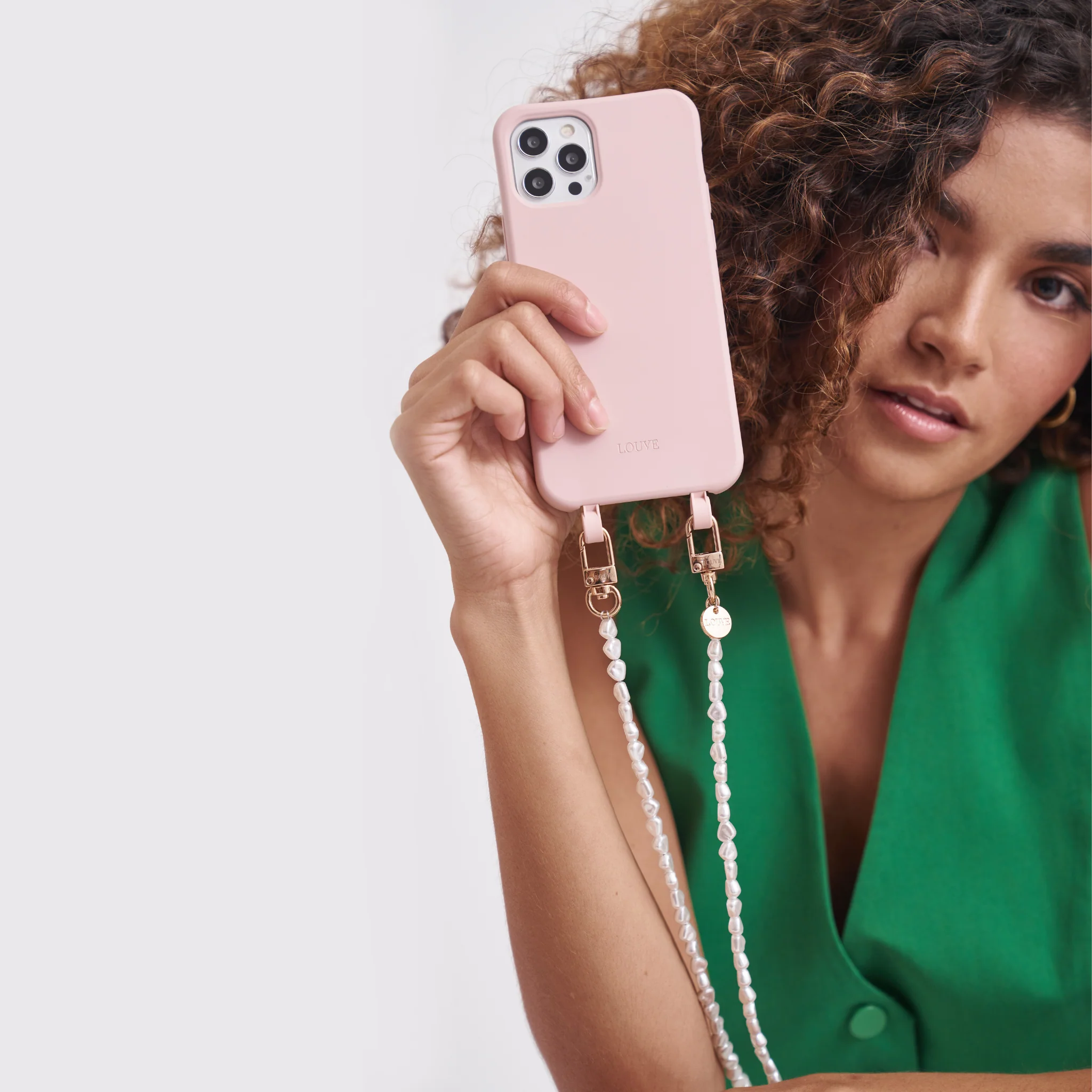 Dusty Pink Phone Case + Pearl Chain - Image 3