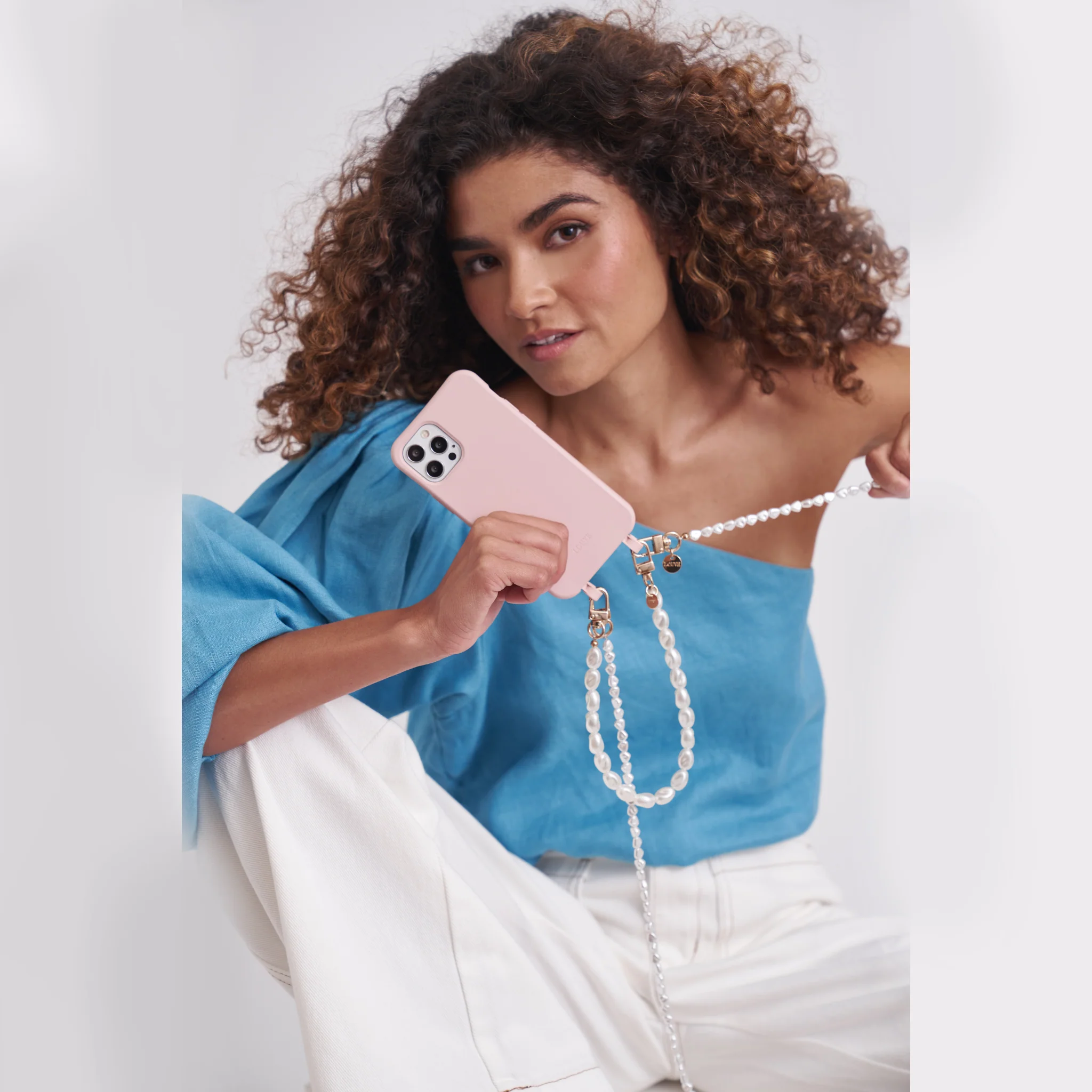 Dusty Pink Phone Case + Pearl Chain - Image 4