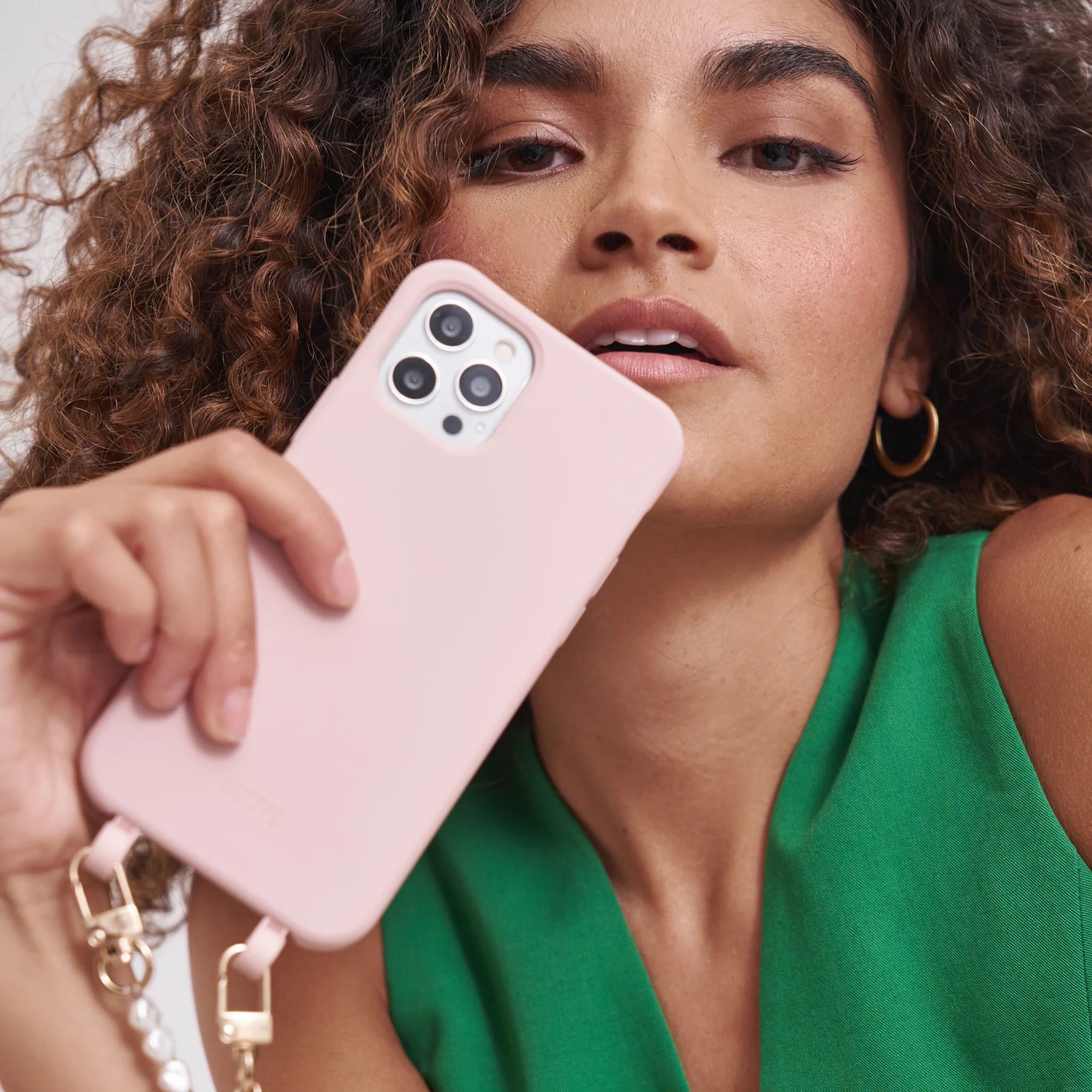 Dusty Pink Phone Case + Pearl Chain - Image 8