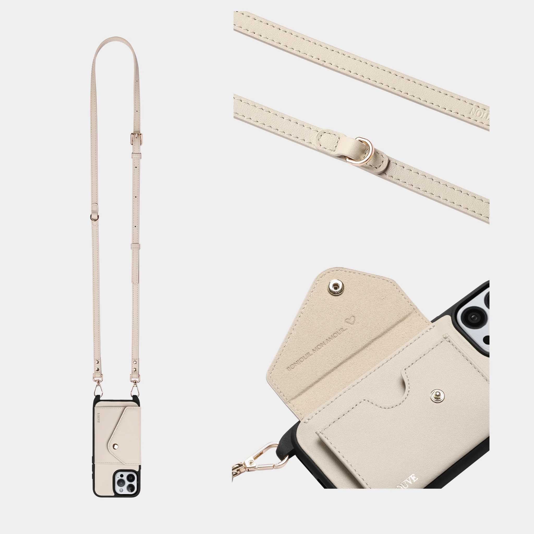 Zoe Bone Leather Phone Case Wallet & Crossbody Strap - Image 8